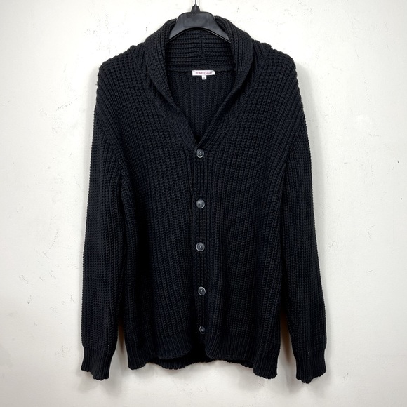 ROMEO GIGLI Wool Black Chunky Knit Slouchy Shawl Collar Cardigan Sweater XL - Picture 3 of 7